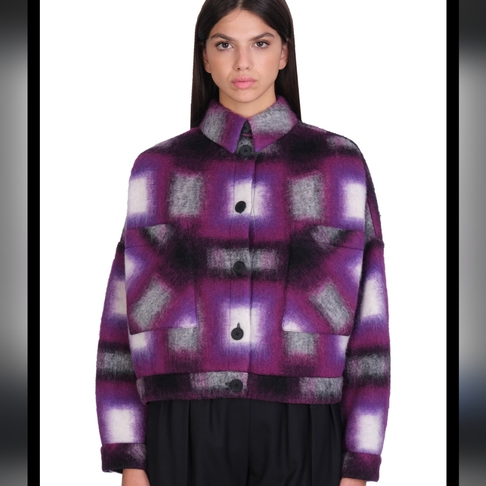 IRO Paris Hanzel Check Print Wool Purple Jacket Size 36